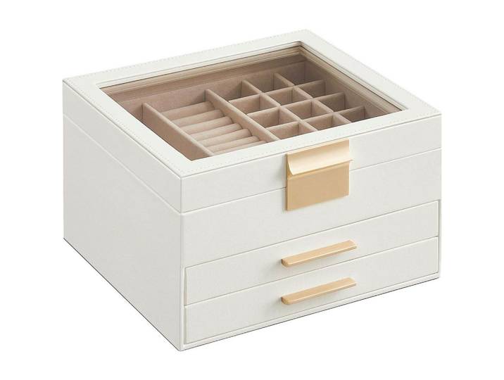Schmuckkästchen, Weiß, 23.1x13.5x20.3 cm, Schubladen herausnehmbar, Kleinmöbel, Schmuckkästchen & Schmuckschränke