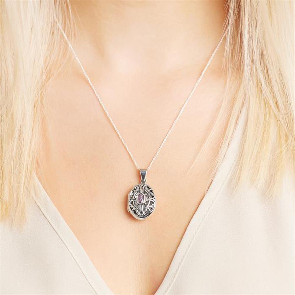 Unique Verschlungenes Medaillon Amethyst silber