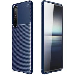 Screenguard Sony Xperia 1 III Hülle Carbon Design TPU Case (Sony Xperia 1 III), Smartphone Hülle, Blau