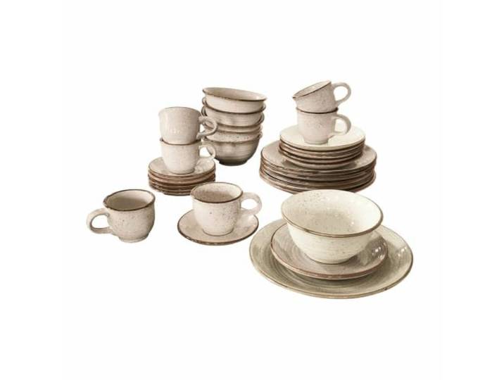 LOBERON Geschirr 30er Set Murray, beige Herbst, Hochwertiges Steingut, Rustikales Design mit kleinen Unebenheiten, Stilsichere Sprenkel-Optik mit Farbrand