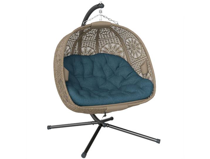 Outsunny Hängesessel, Stahl, Polyester, Schwarz, Mehrfarbig, Metall, 126x172x132 cm, Gartenmöbel, Gartenschaukeln, Hängesessel