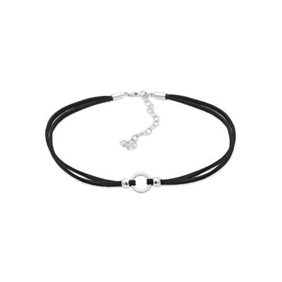 Choker ELLI "Halskette Halsband schwarz Choker mit Kreis 925 Silber" Gr. 32, schwarz, Halsketten, Damen, ohne Stein, Silber 925 (Sterlingsilber)