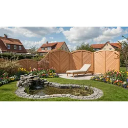 Hochbogen Douglasie Zaunfeld Bern Massiv – Sichtschutzzaun aus Douglasienholz, in Natur – Holzzaun 98,5 x 178,5 auf 155 cm – Sichtschutz für Garten