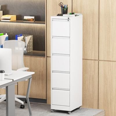 GDFStudio - Kendrick 5-Drawer Locking Vertical File Cabinet with Wheels, Heavy-Duty Steel Storage
