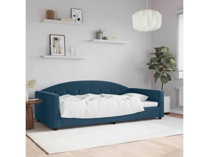 RJPLMFV Tagesbett, 2-in-1, Veloursblau, 100 x 200 cm Modernes Schlafsofa, Rahmen aus Metall, Holz, Rückenlehne mit Schaumstoffpolsterung, ohne Matratze