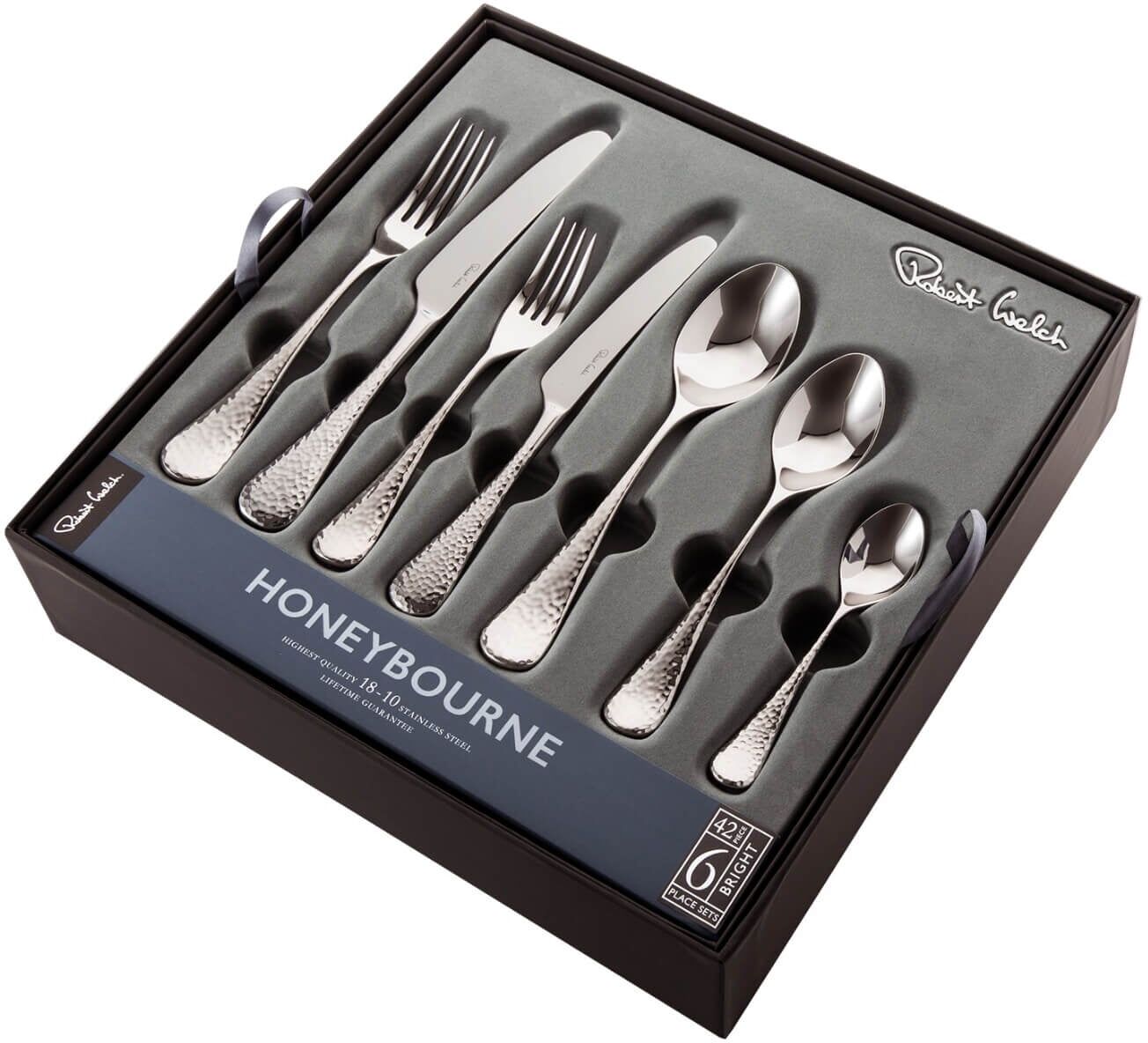Robert Welch Honeybourne Bright 42-Piece Stainless Steel Cutlery Set with 4 Free Steak Knives