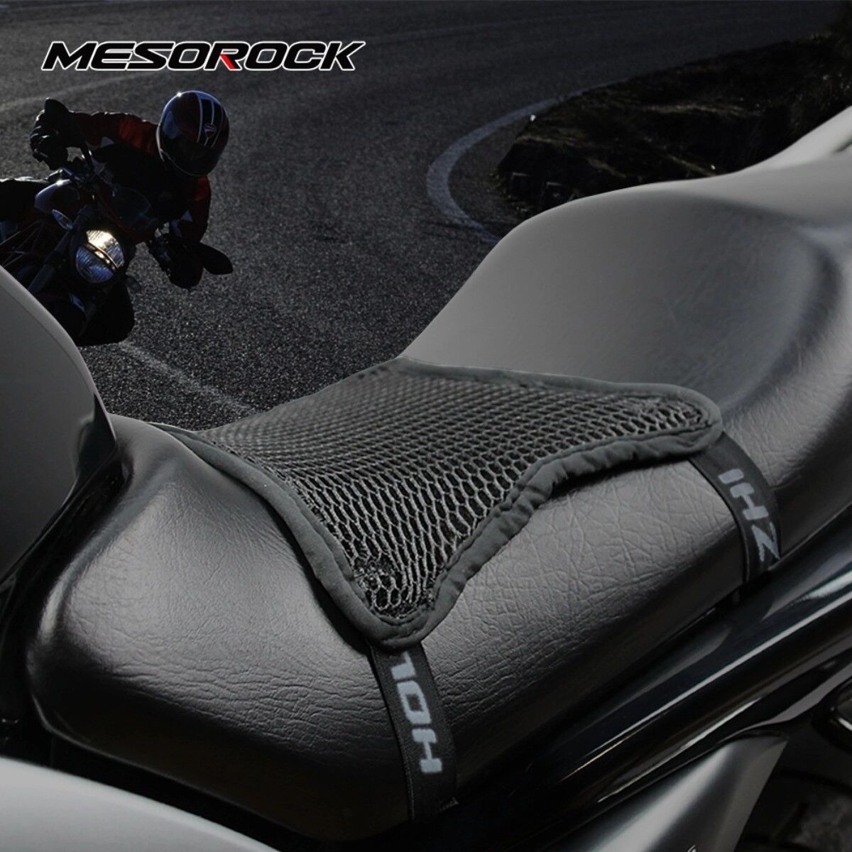 INF Housse de siège moto L double couche été - Noir polyester rafraîchissant, isolation thermique, maille respirante, coussin