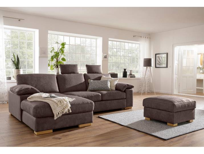 Ecksofa, Luxus-Microfaser in Lederoptik, Braun 277×172 cm, mit Bettfunktion, Modern, Home-affaire