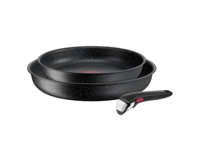 Tefal Ingenio Black Stone 3-teiliges Pfannenset abnehmbarer Griff, 24/28 cm, stapelbar, platzsparend, Pfannenset Induktion mit Antihaftversiegelung, einfache Handhabung und Reinigung, L39990