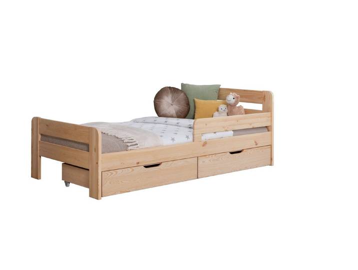 Ticaa Bettgestell Einzelbett Kinderbett Jugendbett Bennet mit, Einzelbett inkl. Rausfallschutz