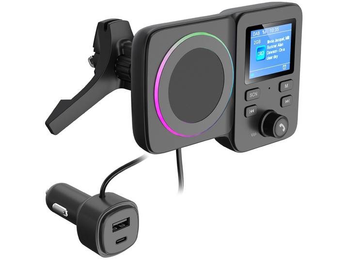 DAB+ FM Transmitter, Bluetooth, Freisprechfunktion, Qi 15W Schnell-Laden & Magnet
