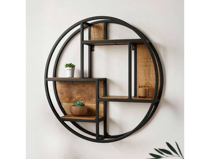 Etagère industrielle ronde bois et métal