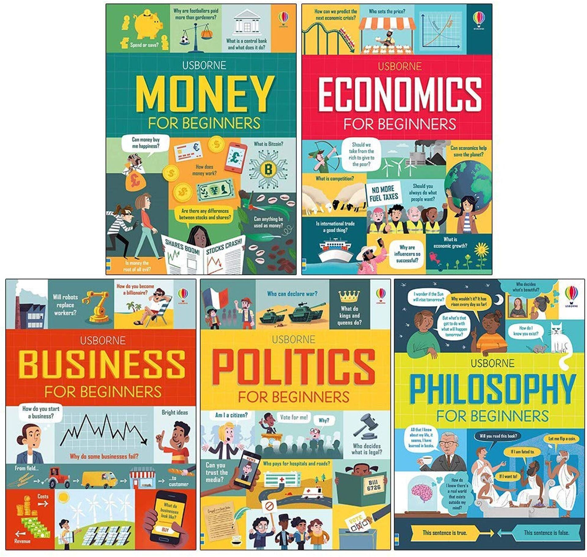 Usborne Big Subjects for Beginners 5 Books Collection Box Set   Money, Economics, Business, Politics & Philosophy – Illustrated Educational Learning G