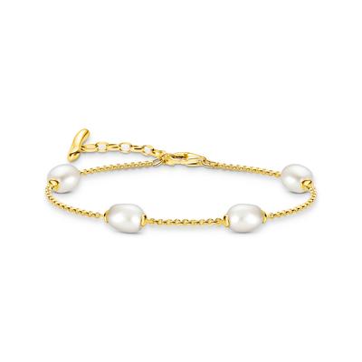 Perlenarmband THOMAS SABO "Natural Beauty Armband fein, Bold Elegance" Gr. 19, gold (gelbgoldfarben, weiß), Armbänder, Damen, 19, Perlen Silber 925 (recycelt), Perlen, Silber 925 (recycelt), Perlenarmband, mit Süßwasserzuchtperle