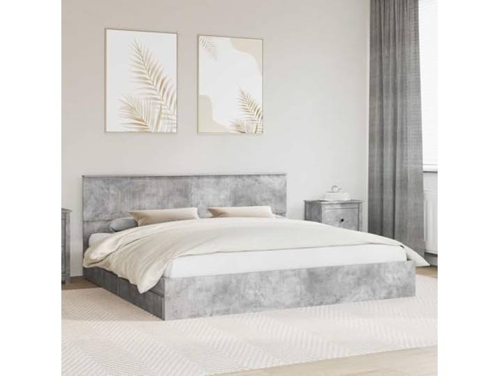 YUOTYRKTEJRSG Stauraumbett Holzwerkstoff Modernes Design Grau 200 x 200 cm Stauraumbett Beton Grau 200x200 cm Holzwerkstoff mit Bettkasten Lattenrost Kopfteil Modernes Polsterbett für Schlafzimmer