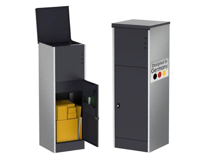 Ondis24 Korona Paketbox XL Postbox für Pakete, Päckchen, Warensendungen und Briefe mit Paketsafe, galvanisiert, mit Gasdruckfedern (118 cm, Grau) (Edelstahlwangen)