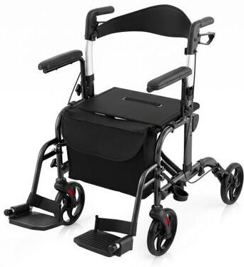 Costway Folding Rollator Walker with Seat and Wheels Supports up to 300 lbs-Black