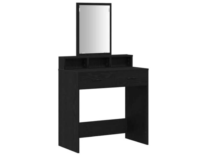 Xhnifbn Schminktisch mit Spiegel Schwarz Eichen-Optik 79x41x140 cm Kompakter Frisiertisch für das Schlafzimmer mit großem Flachspiegel, 2 Schubladen und pflegeleichter Oberfläche.