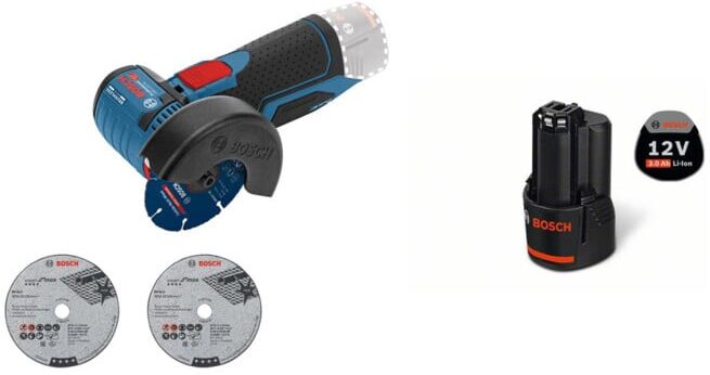 Set Bosch Akku-Winkelschleifer GWS 12V-76 + Akkupack GBA 12 Volt, 3,0 Ah