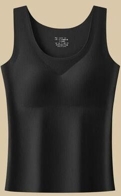 Uplift Essentials German Velvet Thermal Tank Top With Chest Pad For Women Seamless Winter Warm Undershirt m crew Neck Black