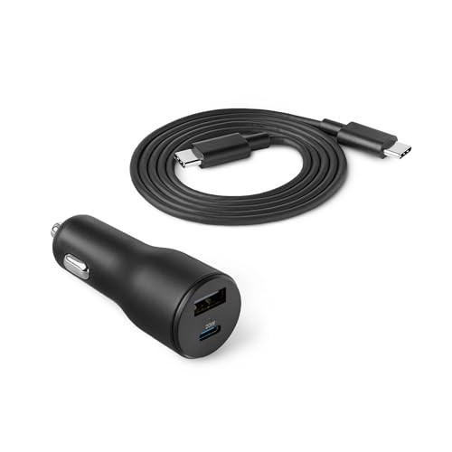 Amazon Basics snellaadbare autolader met 1 USB-C en 1 USB-A aansluiting, 32W, zwart, inclusief 90 cm rechte kabel