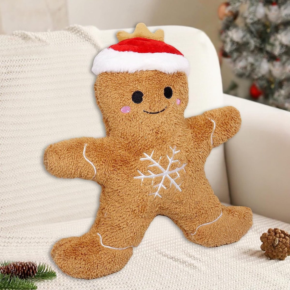 Gemberbroodman Kerstkussen, Pluche Sfeervol Kerstkussen voor de Woonkamer, 30 cm