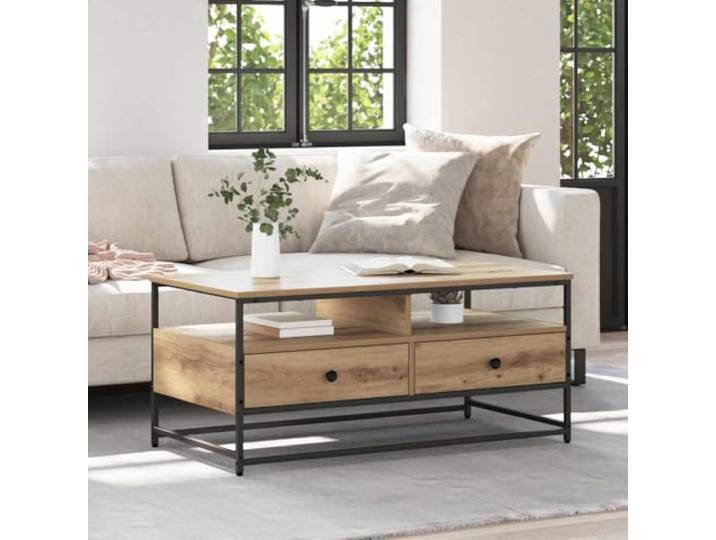 Couchtisch Artisan-Eiche 100 x 51 x 45 cm Holzwerkstoff mit Schubladen Holzwerkstoff, Artisan-Eiche, Stahlbeine, Schubladen, Brett-Regale, Wohnzimmer, Montage nötig