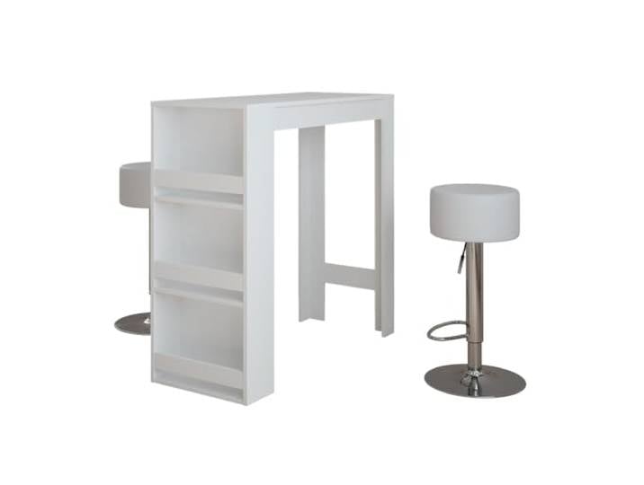 Vicco Bartisch-Set Repose , Weiß 45 x 110 cm mit 2 Barhockern, mit Ablagefächern zur Aufbewahrung von Küchenutensilien