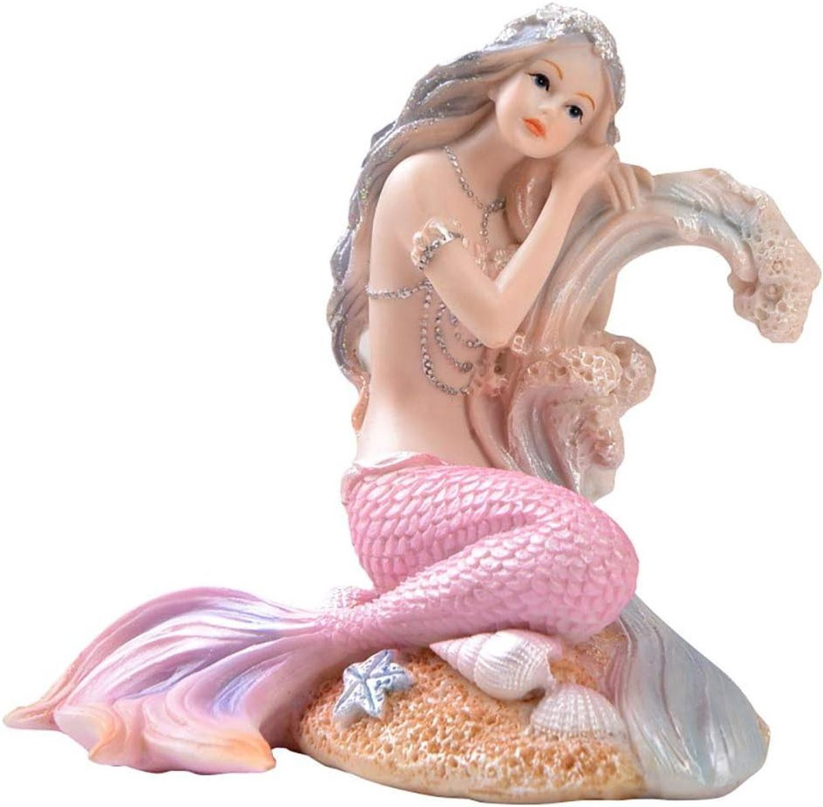 Zeemeermin Beeldje Roze - Decoratie van Hoge Kwaliteit Hars - Hoogte: 12 cm