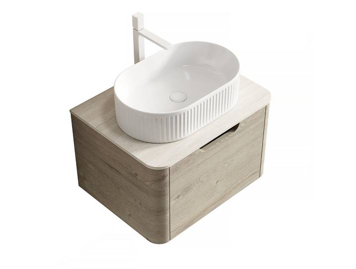 Modfu Waschtischkombi 60x46x50.2cm Beige/Weiß mit ovalem Keramikbecken & Travertin-Arbeitsplatte, Creme, 60x50.2x46 cm, Badezimmer, Waschbecken & Armaturen, Waschtische