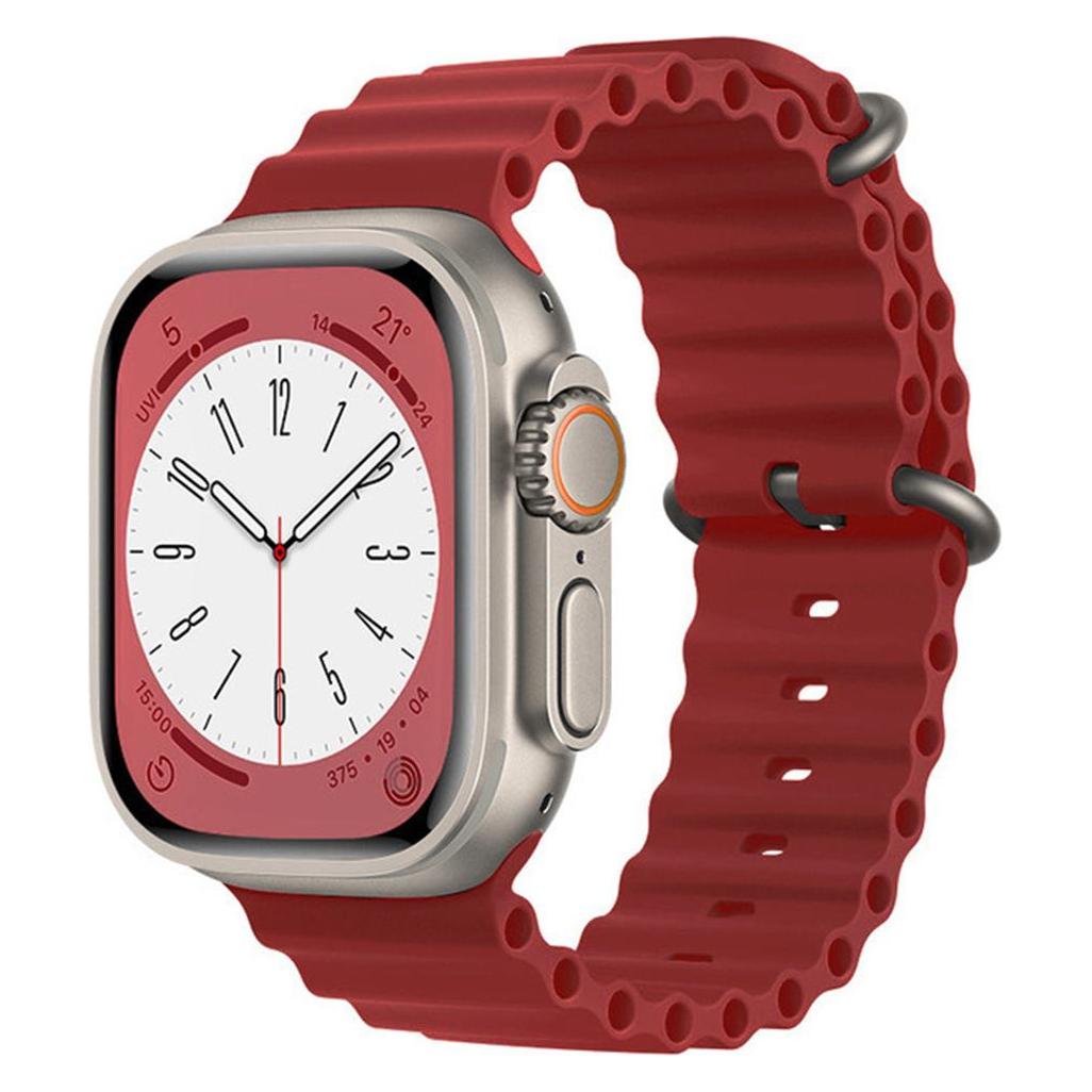 Techsuit - Watchband (W038) - Apple Watch 1/2/3/4/5/6/7/8/9/10/SE/SE 2 (38/40/41/42mm) - Wine Red (Silicone, Stainless Steel) (56340439)