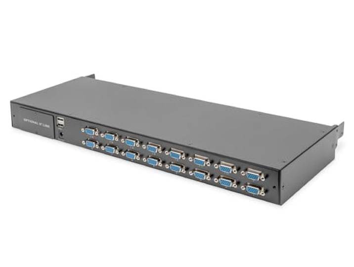 DIGITUS modulaire KVM-switch voor DIGITUS KVM-consoles, 16 VGA-poorten, 16x serveraansluitkabel (VGA, USB, PS/2), cascadeerbaar, zwart