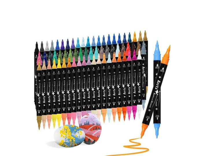Acrylstifte 64er Set mit Pinsel- und Feinspitze wasserfest, Mehrfarbig, Kunststoff, 12x10x15 cm, Dekoration, Malbedarf & Bastelbedarf