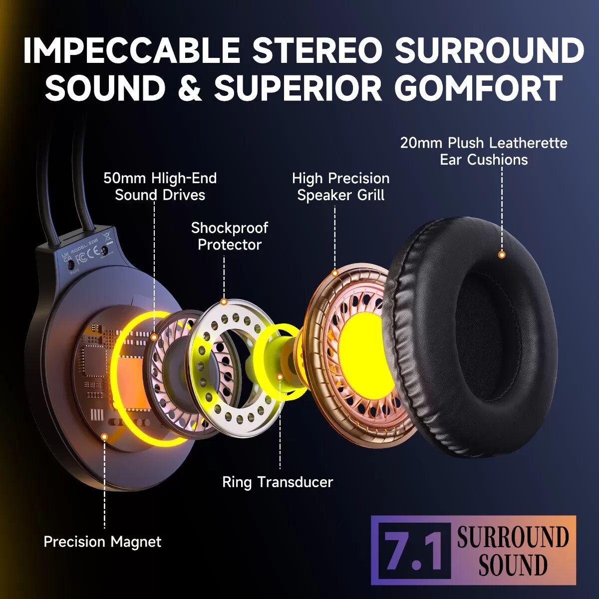INF Kabelgebundenes Gaming-Headset mit RGB-LED, Single 3.5mm-Anschluss, kompatibel mit PS4, PS5, XBOX, SWITCH – Schwarz ABS