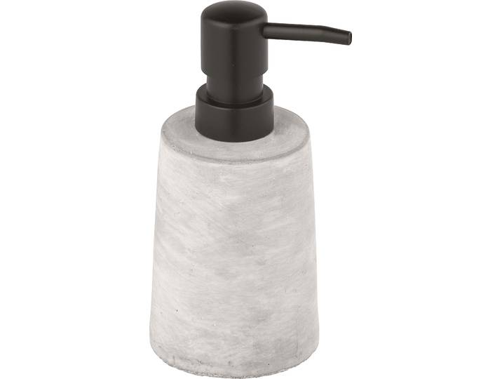 Seifenspender WENKO Villena , grau (grau, schwarz), B:8,2cm H:15,9cm L:7,2cm, Kunststoff, Zement, Dosierspender, Seifenspender, Beton, 150 ml
