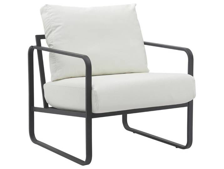 Fauteuil lounge design retro chic en PVC blanc et cadre en metal noir mat 10_0002816
