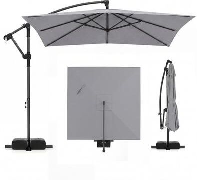 Costway 8 x 8 FT Offset Cantilever Patio Umbrella Square Hanging Outdoor Market Umbrella with 360° Rotation-Gray