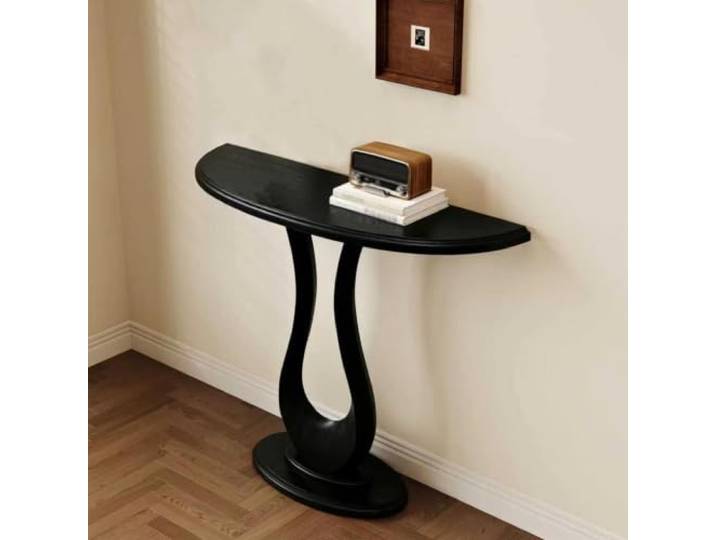 Moderner Konsolentisch, Halbmond-Design, Flurtisch aus Holz, schmal Halbrundes platzsparendes Design mit stabiler U-förmiger Basis, Wohnzimmer und hinter dem Sofa(Black,120CM/47.2IN)
