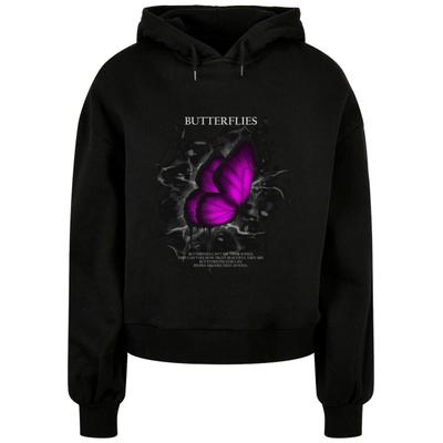 Kapuzensweatshirt MERCHCODE "Merchcode Ladies Butterflies Organic Oversized Hoody", Damen, Gr. 4XL, schwarz, 100% Baumwolle, bedruckt, Rundhals, Sweatshirts