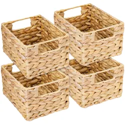 HMF Aufbewahrungskorb geflochten aus Wasserhyazinthe, Korb mit Tragegriffen für Badezimmer Küche und Wohnbereich, 4er Set, Größe S, 22 x 17 x 12 cm