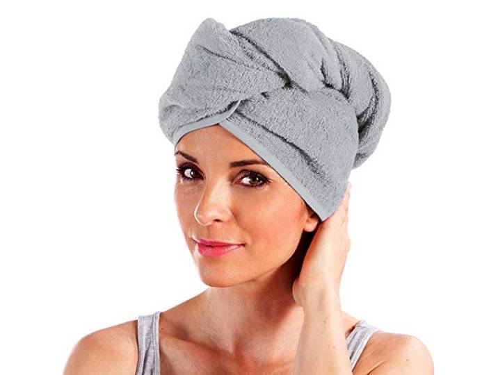 Erwin Müller Turban, Haarturban mit Knopf hellgrau Größe 28x70 cm - auch als Kinderturban geeignet 100% Baumwolle, saugstark, Stabiler Halt - (weitere Farben)