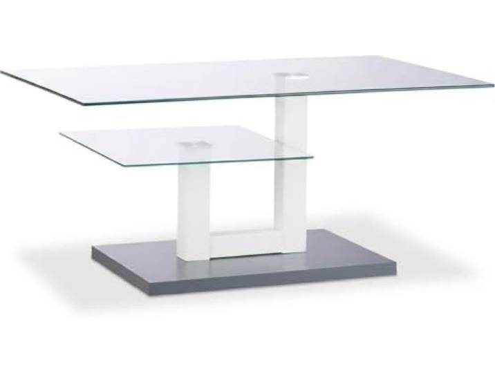 Helloshop26 Moderner Couchtisch mit 2 funktionalen Ablagen, 100 x 60 x 45 cm, schickes Design, Glas, Weiß, 13_0018106