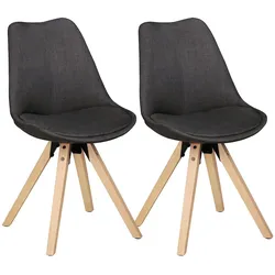 KADIMA DESIGN 2er Set Retro Esszimmerstuhl LIMA Anthrazit Polsterstuhl Stoff-Bezug Rückenlehne Design Küchen-Stuhl