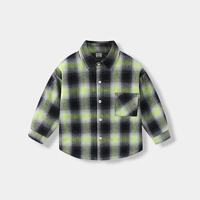 Kinder Unisex Hemden Karomuster Langarm Tasche Lässig Neutral Gelb Frühling Kleidung Ab 4 Jahren