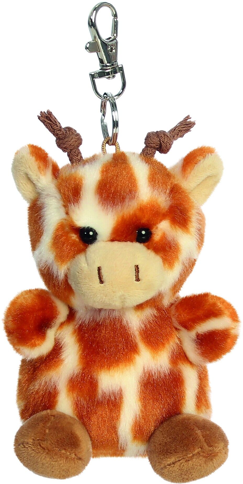 Aurora Palm Pals Safara Giraffe 4-Inch Clip-On Plush Keyring for Kids, Brown-and-Tan, 4 in