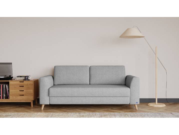 BRUNO Schlafsofa 160cm in Silber Grau Klassik stabiles Massivholz & Boxspringkomfort