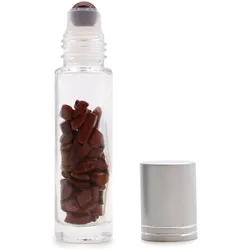 Gemstone Essential Oil Roller Bottle - Red Jasper  - Silver Cap + Gemstone Roller Tip for 5ml Bottle - Red Jasper