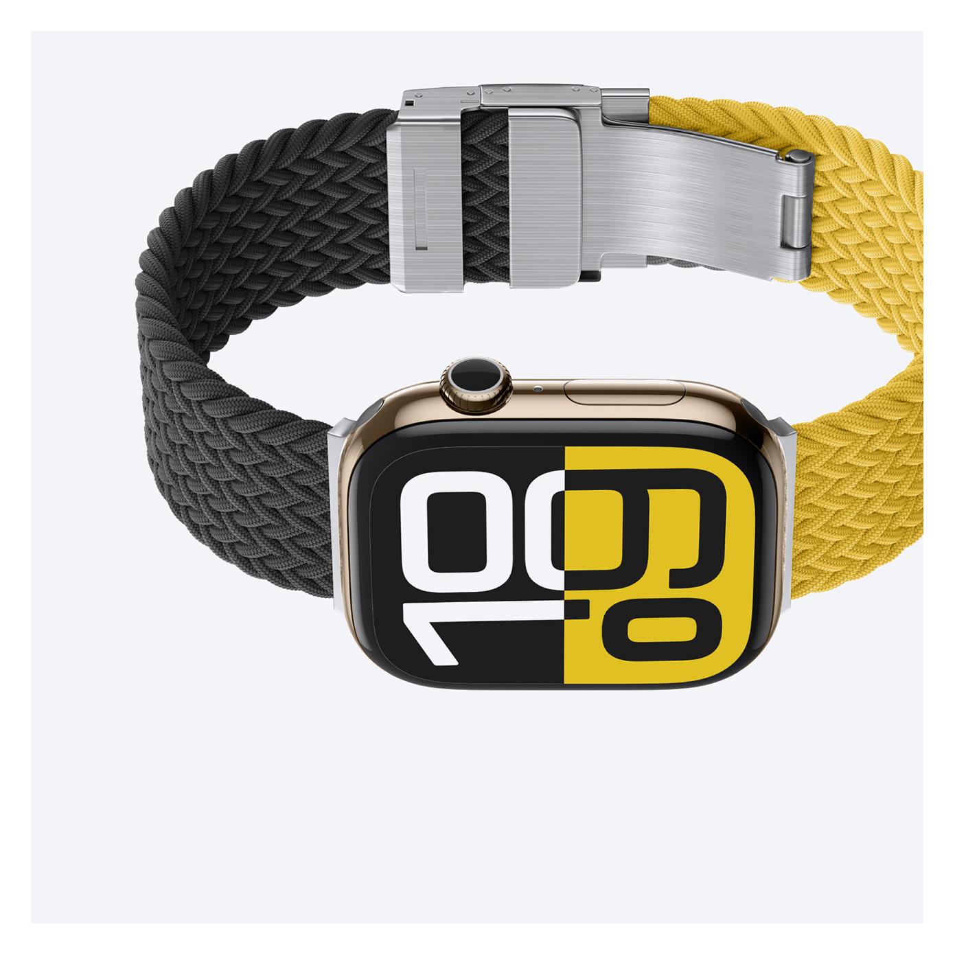 Amazingthing 2er-Set Blend Band für Apple Watch 45/46/49 mm - Gelb-Schwarz/Schwarz (Edelstahl, Nylon) (AMAZINGTHING)