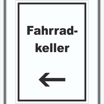 HB-Druck Fahrradkeller Aufkleber mit Text und Richtungspfeil links Rad Bike hochkant A2 (420x594mm)