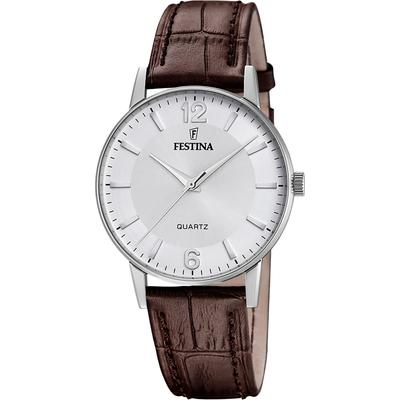 Quarzuhr FESTINA, braun (braun, silberfarben, silberfarben), Armbanduhren, Herren, silberfarben, Quarzuhr, Armbanduhr, Herrenuhr, Lederarmband, analog